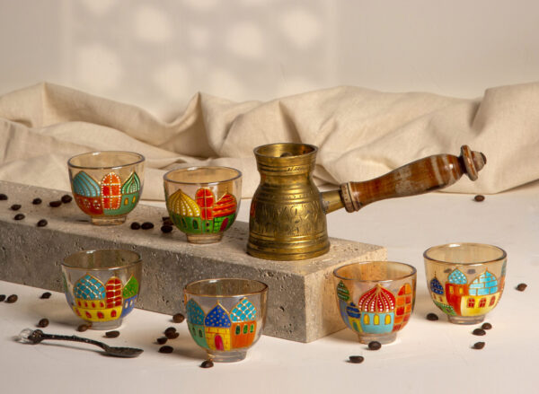 Colored Arabic Hand-Painted Mosque Coffee Cups