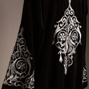 Velvet Black Open Abaya With Silver Embroidery