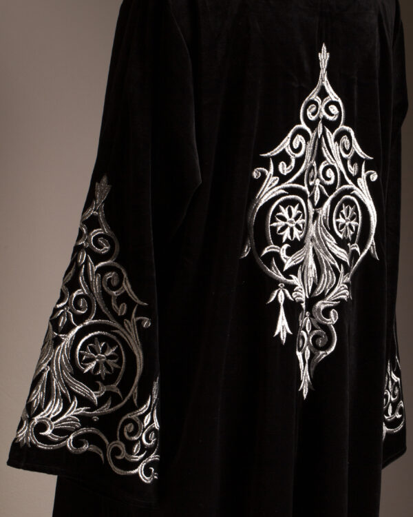 Velvet Black Open Abaya With Silver Embroidery