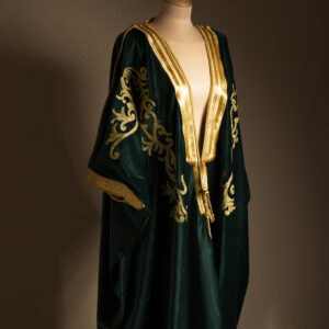 Royal Green Bisht Abaya with Golden Floral Embroidery