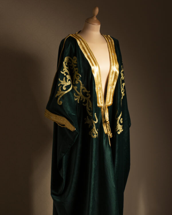 Royal Green Bisht Abaya with Golden Floral Embroidery