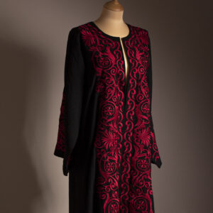 Red and Black Crepe Abaya with Embroidered Florals