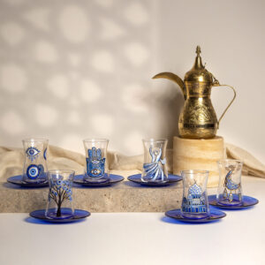 Hand-Painted Ramadan Tea Cups and Saucers (Set of 6)