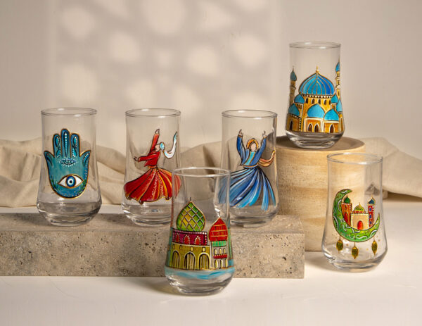 Hand-Painted Ramadan Glass Water and Juice Cups (Set of 6)