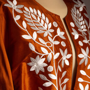 Metallic Orange and Silver Abaya with Embroidered Florals